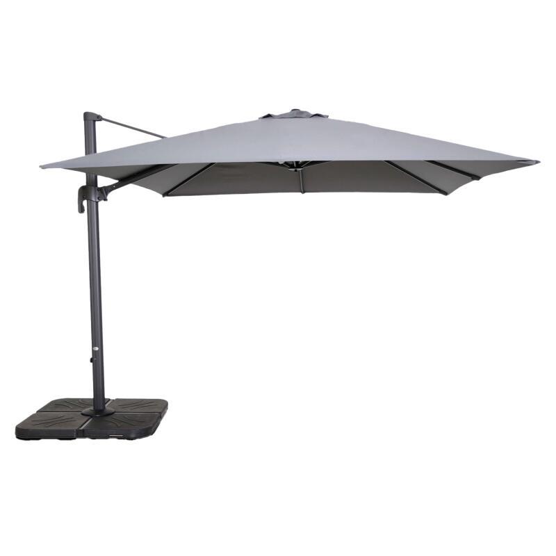 Parasol déporté professionnel 3x3 m carré inclinable 250g/m² rotatif 360° et 4 dalles à lester remplissables