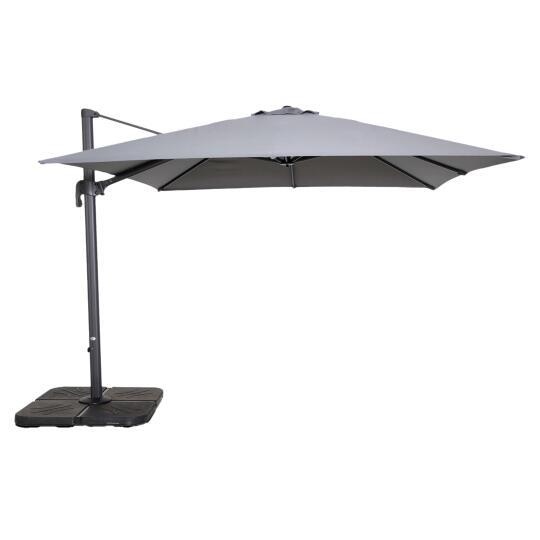 Parasol déporté professionnel 3x3 m carré inclinable 250g/m² rotatif 360° et 4 dalles à lester remplissables