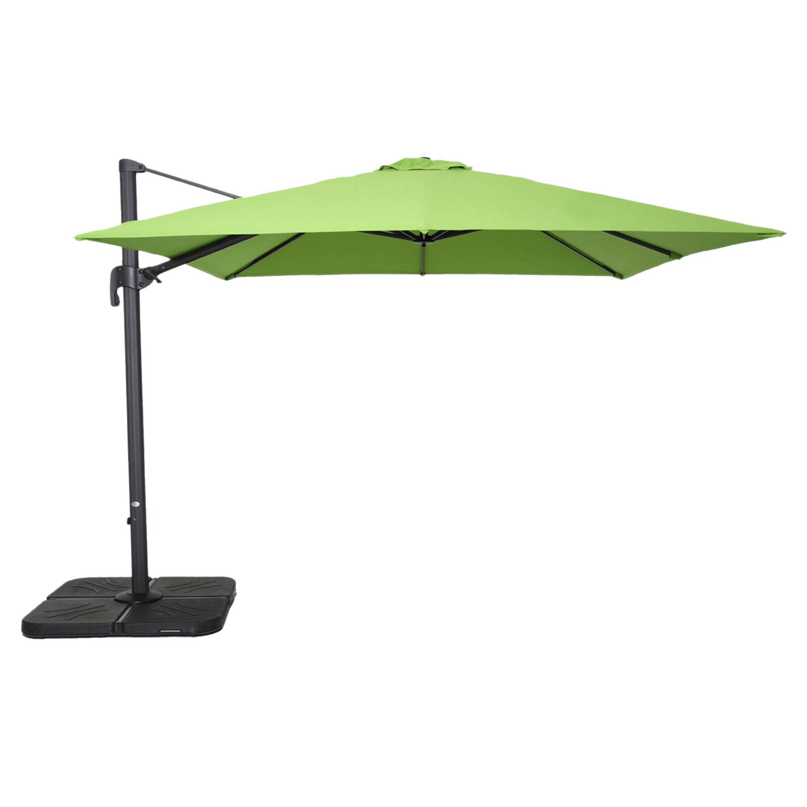 Parasol déporté professionnel 3x3 m carré inclinable 250g/m² rotatif 360° et 4 dalles à lester remplissables