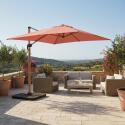 Parasol déporté professionnel 3x3 m carré inclinable 250g/m² inclinable rotatif 360° et 4 dalles à lester remplissables