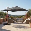 Parasol déporté professionnel 3x3 m carré inclinable 250g/m² inclinable rotatif 360° et 4 dalles à lester remplissables