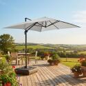 Parasol déporté professionnel 4x3 m rectangulaire inclinable 240g/m² rotatif 360° et dalle à lester sur roues 100L