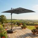 Parasol déporté professionnel 4x3 m rectangulaire inclinable 240g/m² rotatif 360° et dalle à lester sur roues 100L