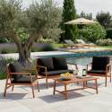 Salon de jardin en bois d'eucalyptus FSC® avec 1 canapé, 2 fauteuils et table basse