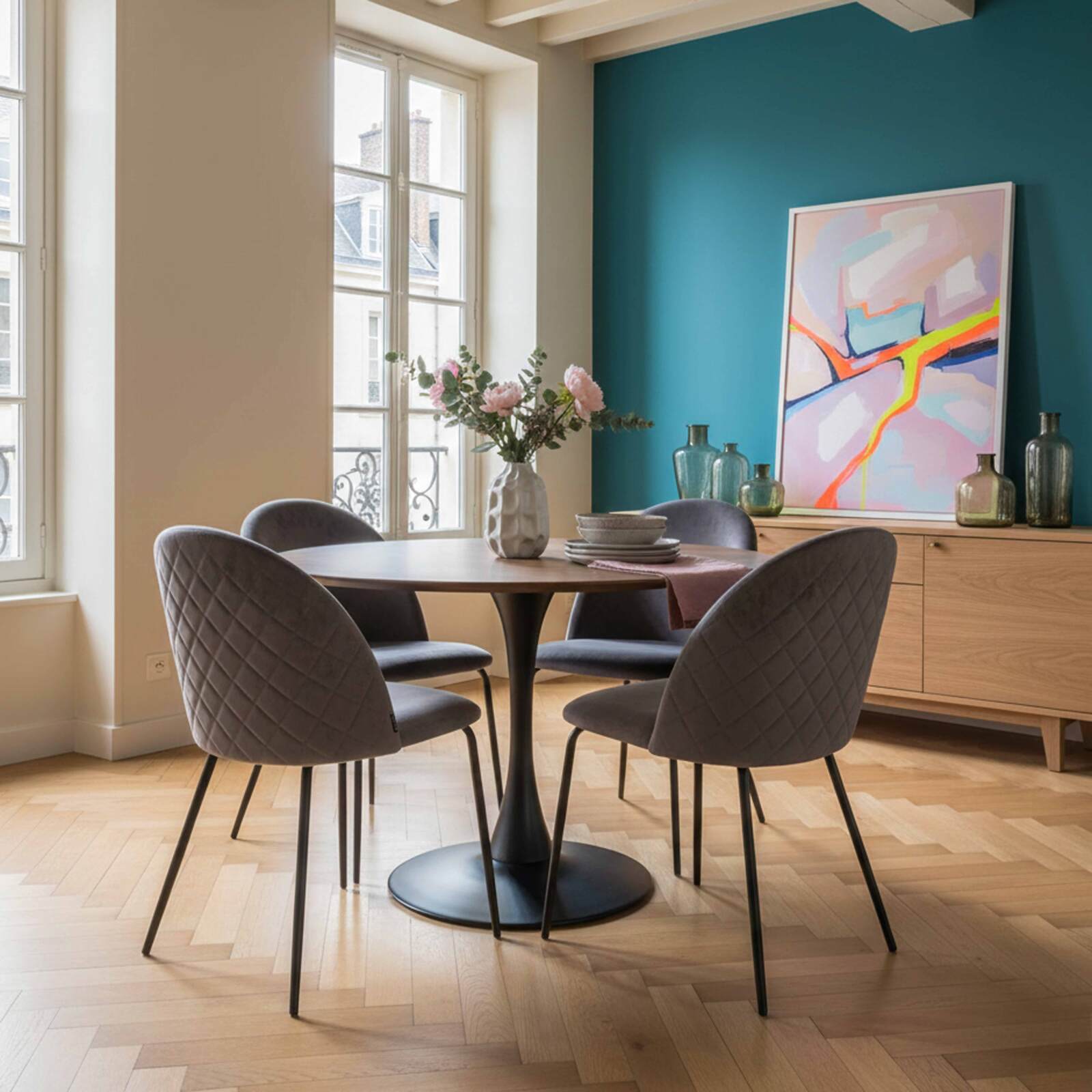 Chaises de restaurant en velours et métal - Lot de 4