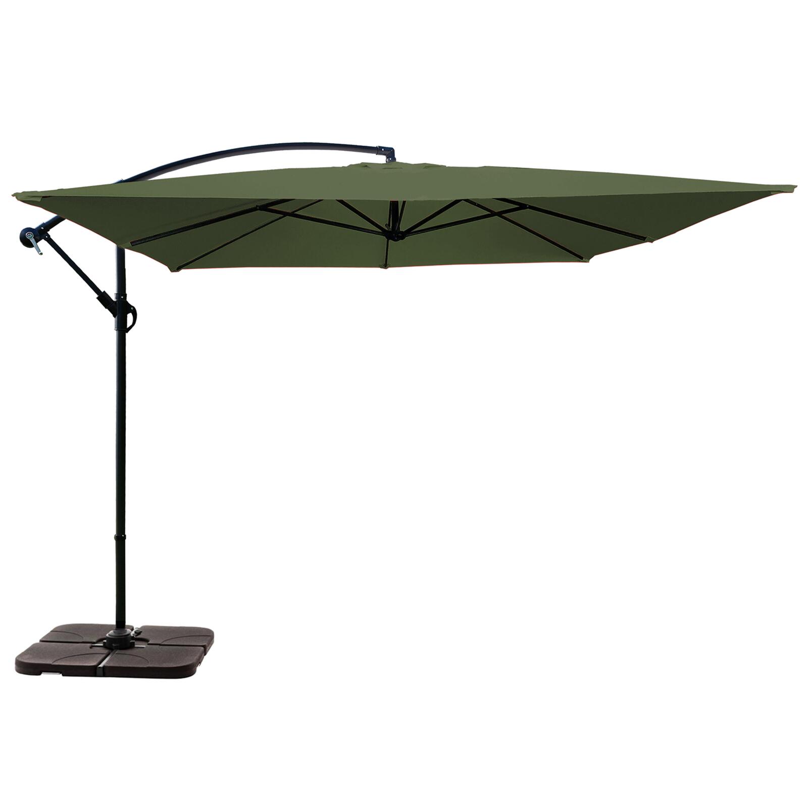 Parasol déporté professionnel 3x3 m carré 160g/m² et 4 dalles à lester remplissable