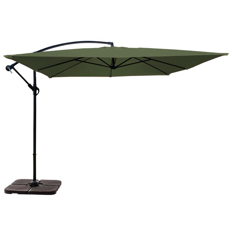 Parasol déporté professionnel 3x3 m carré 160g/m² et 4 dalles à lester remplissable