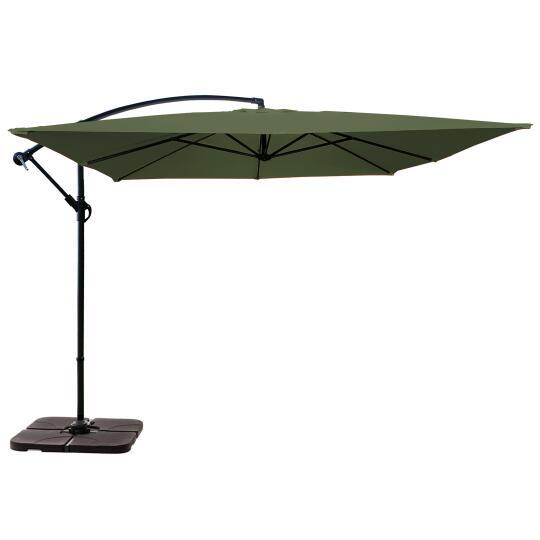 Parasol déporté professionnel 3x3 m carré 160g/m² et 4 dalles à lester remplissable