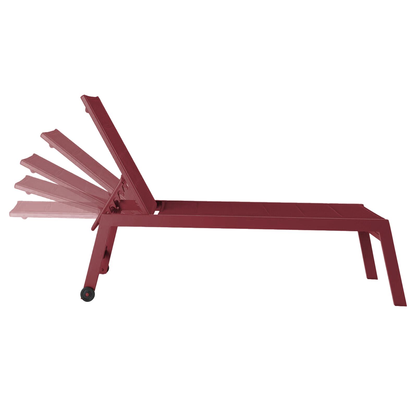 Transats professionnels aluminium et textilène inclinables 5 positions avec roues- Lot de 2