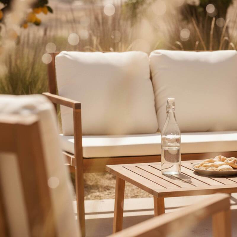 Salon de jardin en bois d'eucalyptus FSC® avec 1 canapé, 2 fauteuils et table basse (3/8)