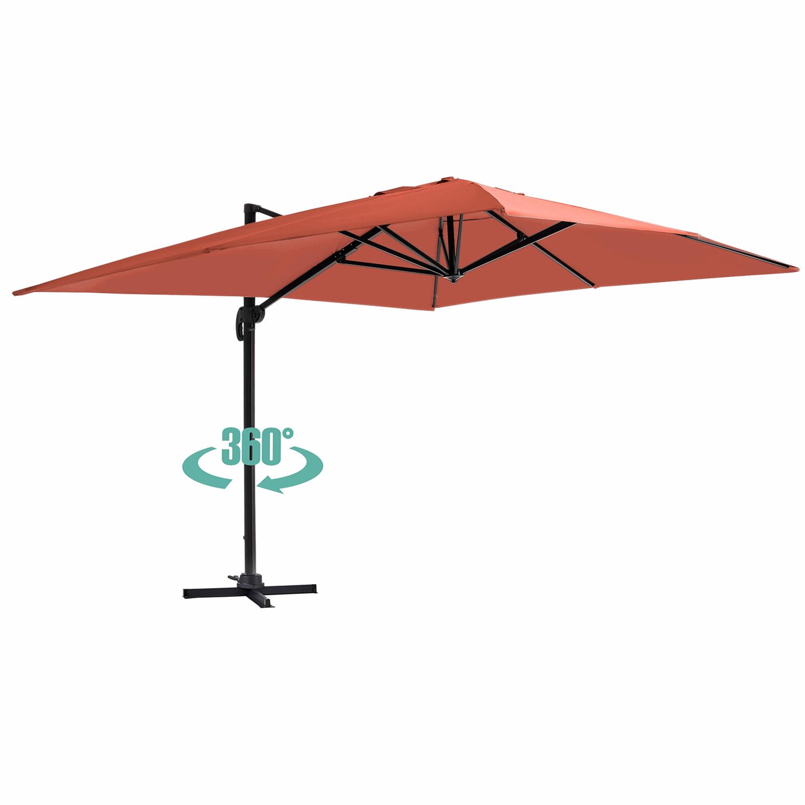 Parasol déporté professionnel 4x3 m rectangulaire inclinable 240g/m² rotatif 360° et 4 dalles à lester remplissables
