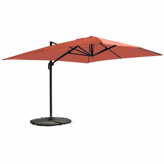 Parasol déporté professionnel 4x3 m rectangulaire inclinable 240g/m² rotatif 360° et 4 dalles lestées | Mobeventpro