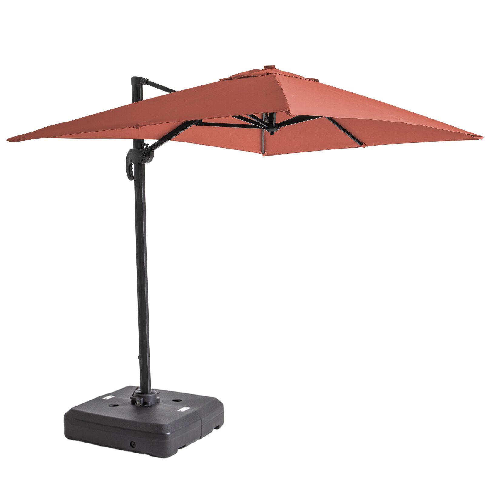 Parasol déporté professionnel 2x3 m rectangulaire inclinable 240g/m² 360° et dalle à lester sur roues 100L