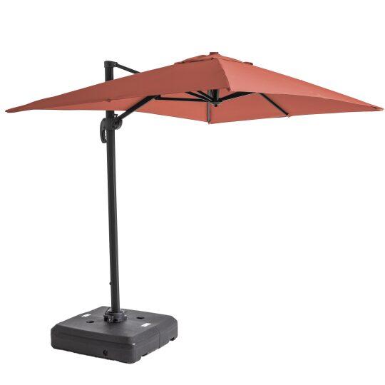 Parasol déporté professionnel 2x3 m rectangulaire inclinable 240g/m² 360° et dalle à lester sur roues 100L | Mobeventpro