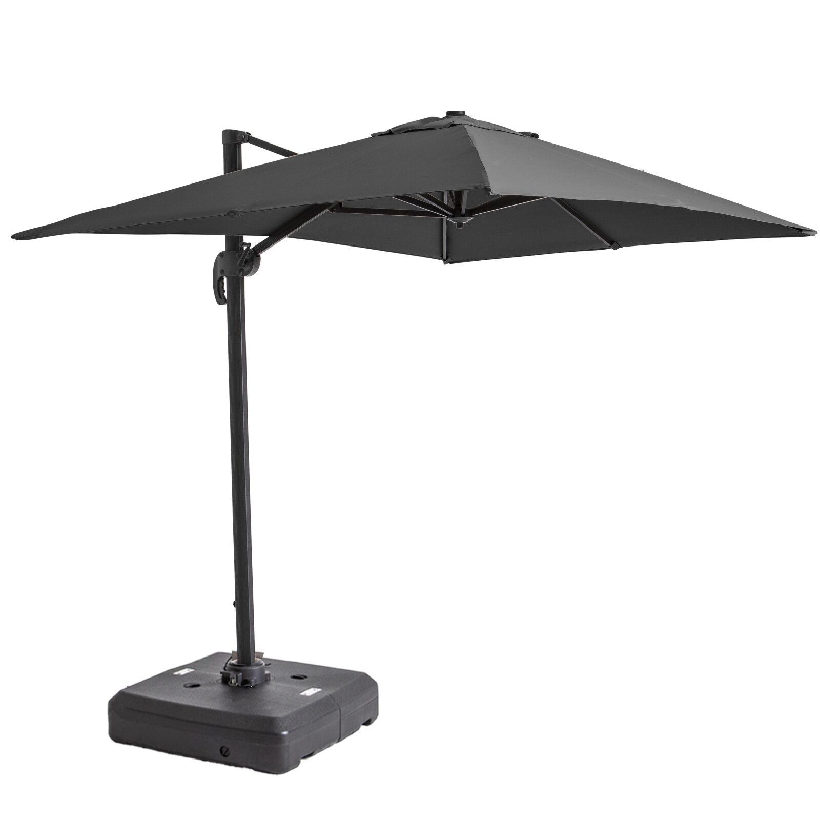 Parasol déporté professionnel 2x3 m rectangulaire inclinable 240g/m² 360° et dalle à lester sur roues 100L