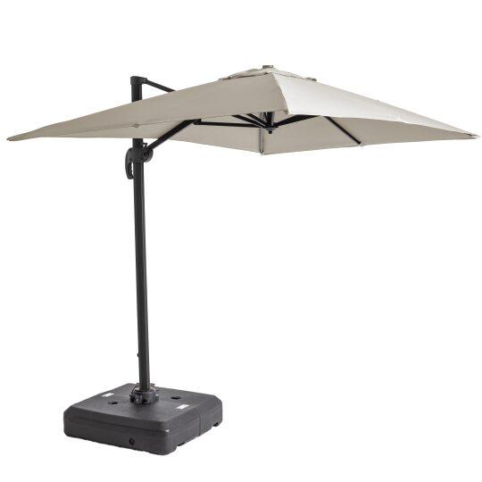 Parasol déporté professionnel 2x3 m rectangulaire inclinable 240g/m² 360° et dalle à lester sur roues 100L | Mobeventpro