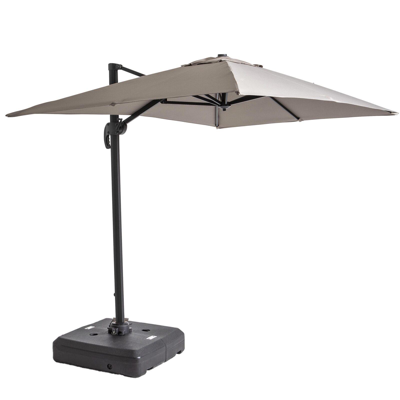 Parasol déporté professionnel 2x3 m rectangulaire inclinable 240g/m² 360° et dalle à lester sur roues 100L