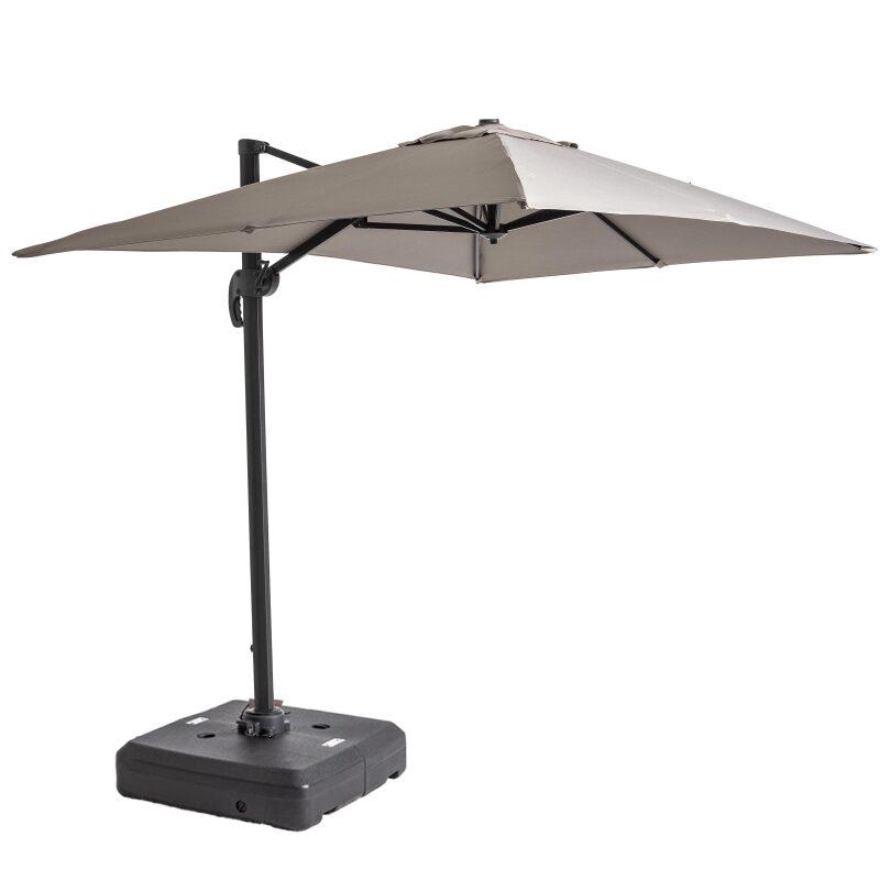 Parasol déporté professionnel 2x3 m rectangulaire inclinable 240g/m² 360° et dalle à lester sur roues 100L