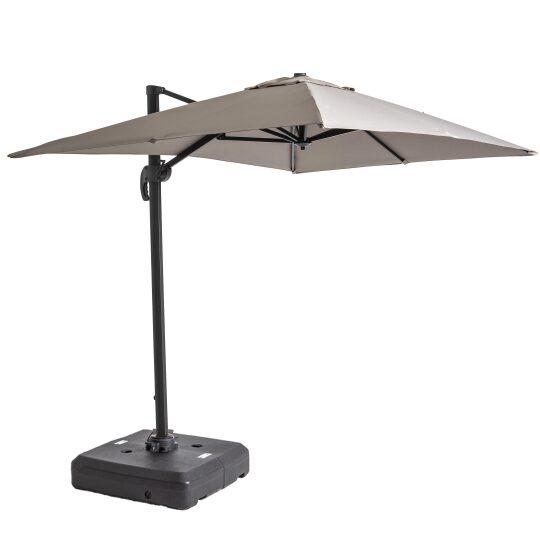 Parasol déporté professionnel 2x3 m rectangulaire inclinable 240g/m² 360° et dalle à lester sur roues 100L | Mobeventpro