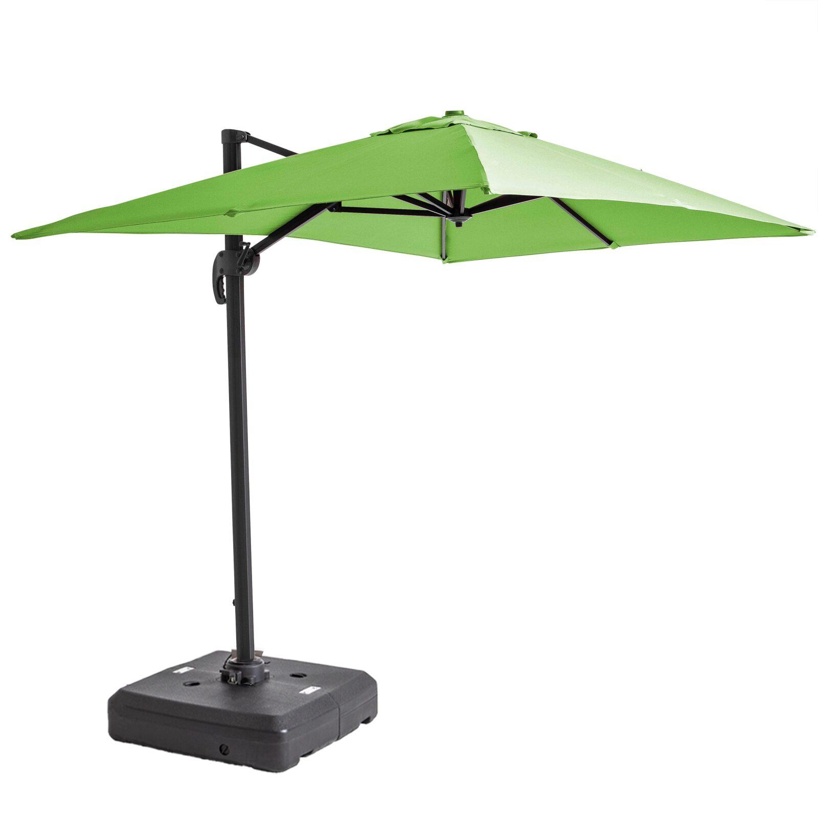 Parasol déporté professionnel 2x3 m rectangulaire inclinable 240g/m² 360° et dalle à lester sur roues 100L
