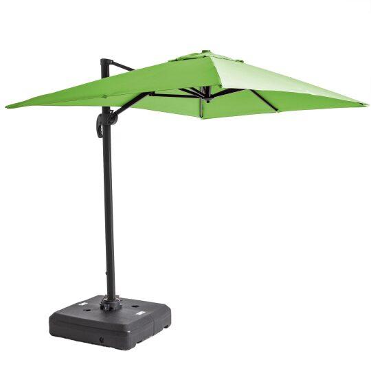 Parasol déporté professionnel 2x3 m rectangulaire inclinable 240g/m² 360° et dalle à lester sur roues 100L | Mobeventpro