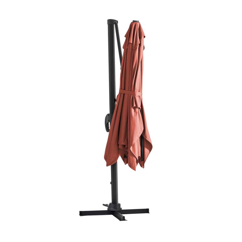 Parasol déporté professionnel 2x3 m rectangulaire inclinable 240g/m² 360° et dalle à lester sur roues 100L