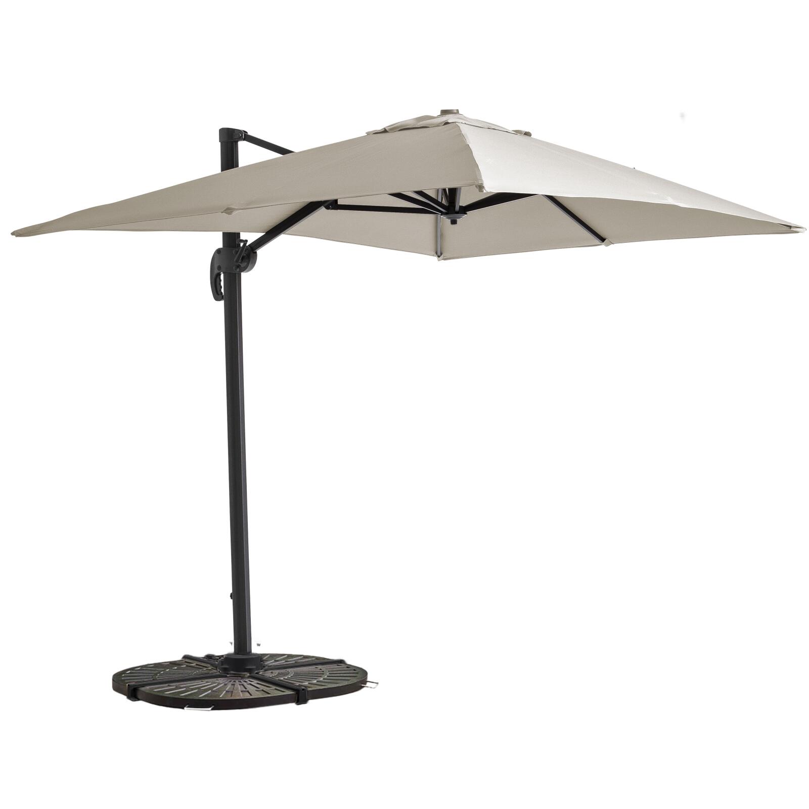 Parasol déporté professionnel 2x3 m rectangulaire inclinable 240g/m² rotatif 360° et 4 dalles lestées