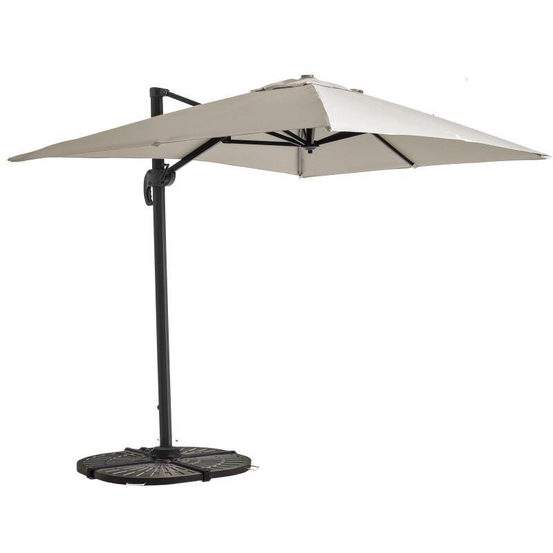 Parasol déporté professionnel 2x3 m rectangulaire inclinable 240g/m² rotatif 360° et 4 dalles lestées