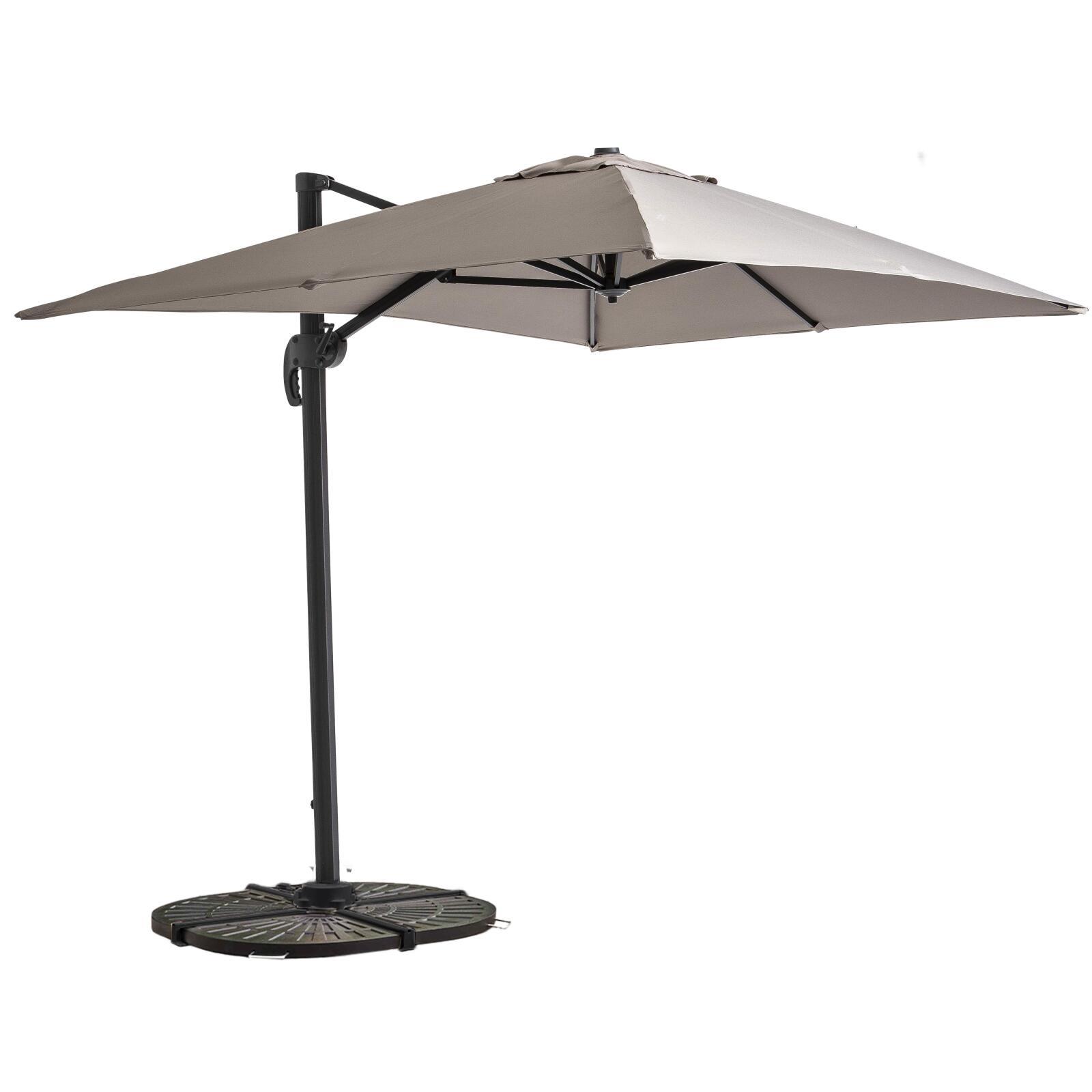 Parasol déporté professionnel 2x3 m rectangulaire inclinable 240g/m² rotatif 360° et 4 dalles lestées