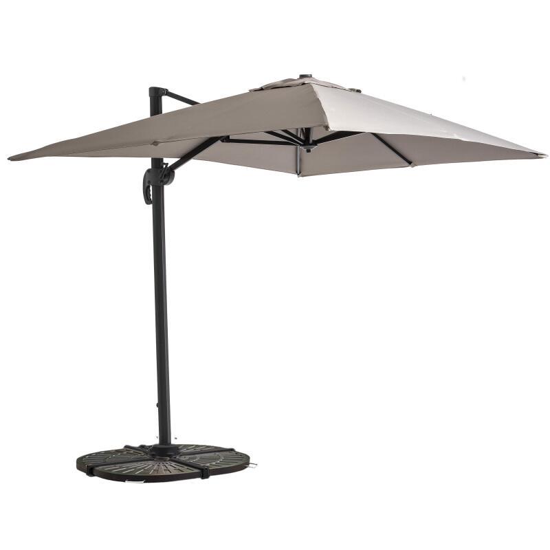 Parasol déporté professionnel 2x3 m rectangulaire inclinable 240g/m² rotatif 360° et 4 dalles lestées