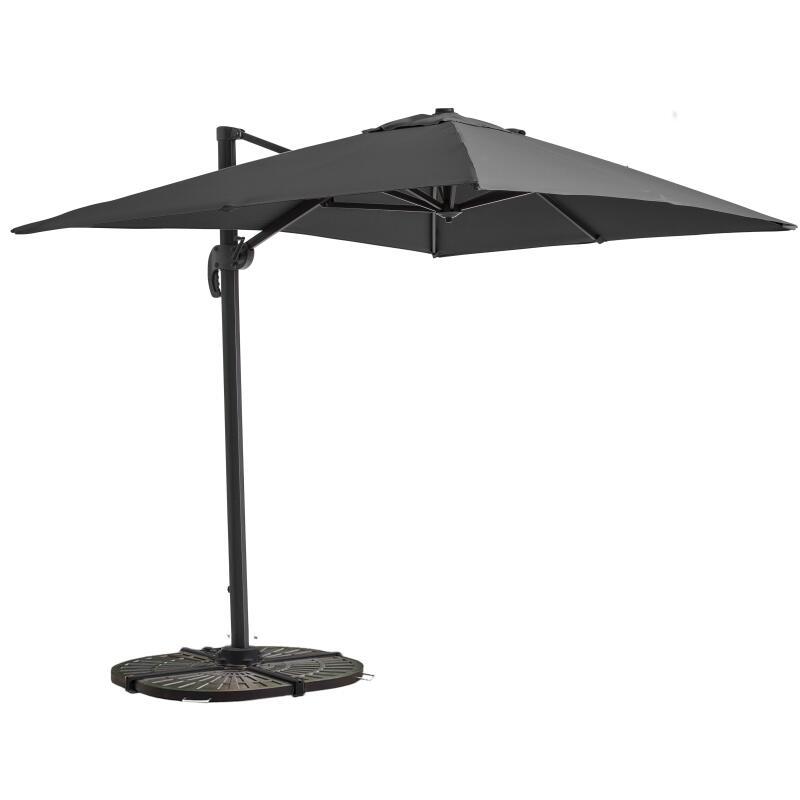 Parasol déporté professionnel 2x3 m rectangulaire inclinable 240g/m² rotatif 360° et 4 dalles lestées