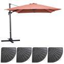 Parasol déporté professionnel  3x3 m carré inclinable 250g/m² rotatif 360° et 4 dalles lestées
