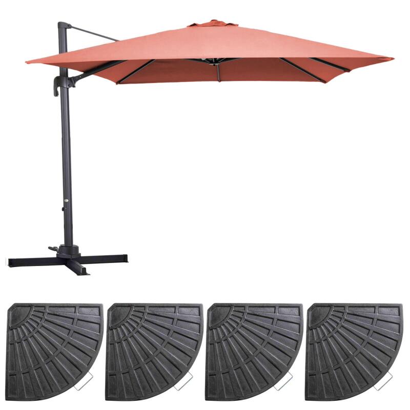 Parasol déporté professionnel  3x3 m carré inclinable 250g/m² rotatif 360° et 4 dalles lestées