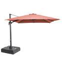 Parasol déporté professionnel 3x3 m carré inclinable 250g/m² rotatif 360° et dalle à lester sur roues 100 L