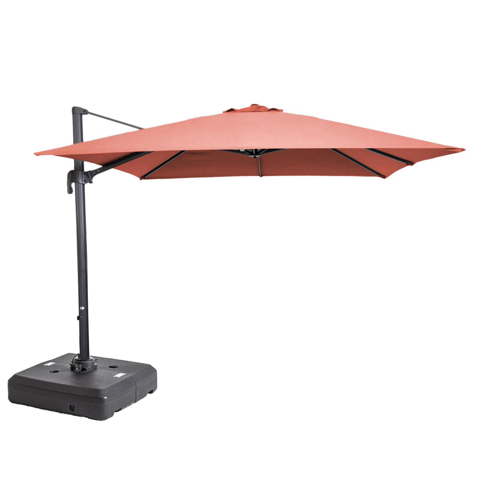 Parasol déporté professionnel 3x3 m carré inclinable 250g/m² rotatif 360° et dalle à lester sur roues 100 L