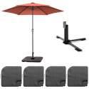 Parasol professionnel inclinable à manivelle Ø3 m 180g/m² avec 4 dalles à lester remplissables