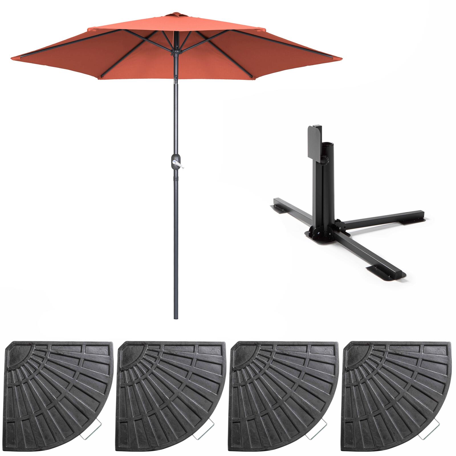 Parasol professionnel inclinable à manivelle Ø3 m 180g/m² avec 4 dalles lestées