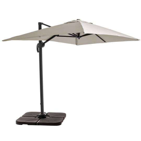 Parasol déporté professionnel 2x3 m rectangulaire inclinable 240g/m² rotatif 360° et 4 dalles à lester remplissables | Mobeventp