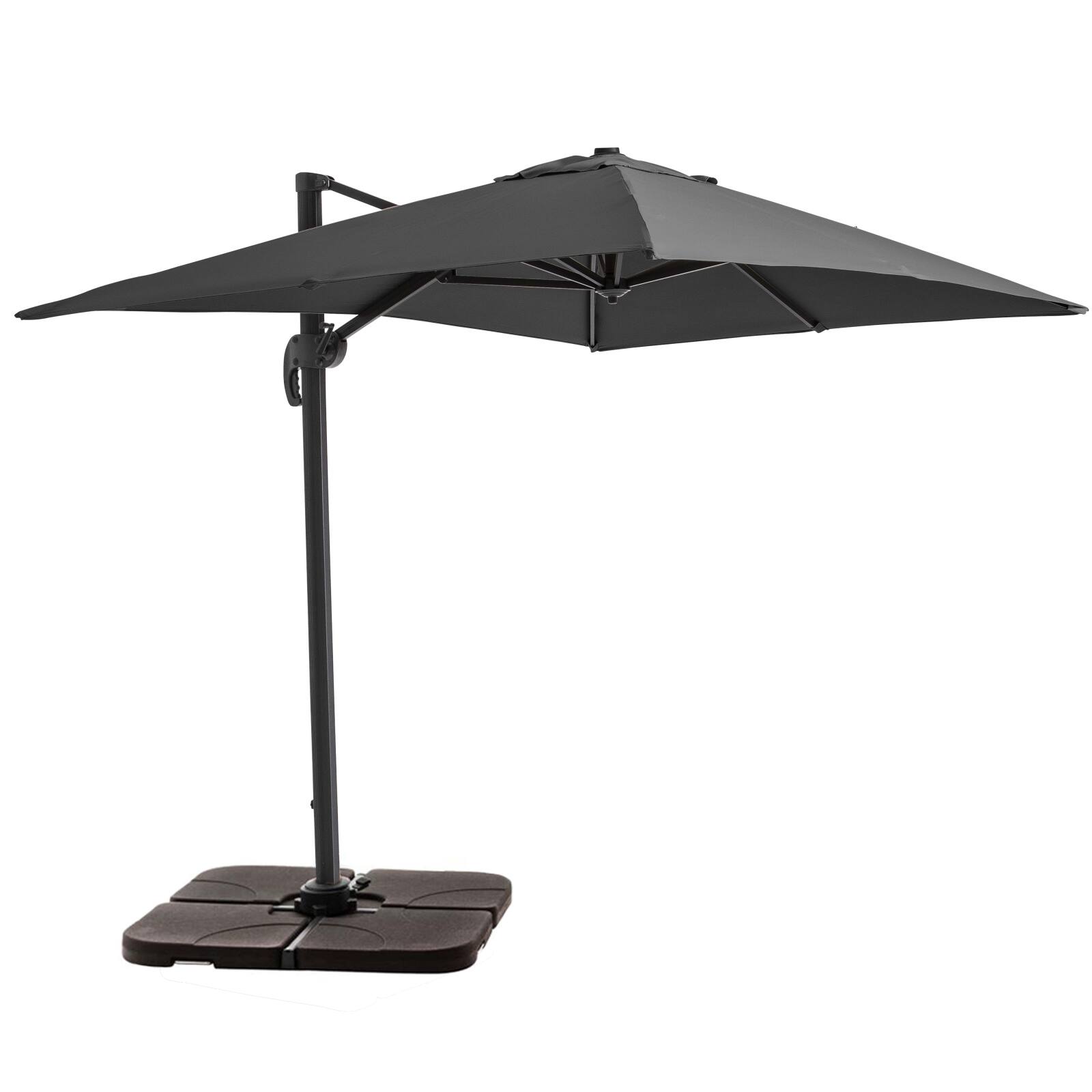 Parasol déporté professionnel 2x3 m rectangulaire inclinable 240g/m² rotatif 360° et 4 dalles à lester remplissables