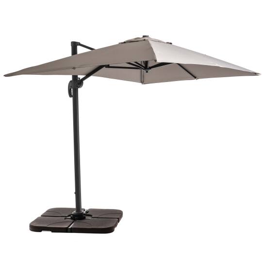 Parasol déporté professionnel 2x3 m rectangulaire inclinable 240g/m² rotatif 360° et 4 dalles à lester remplissables