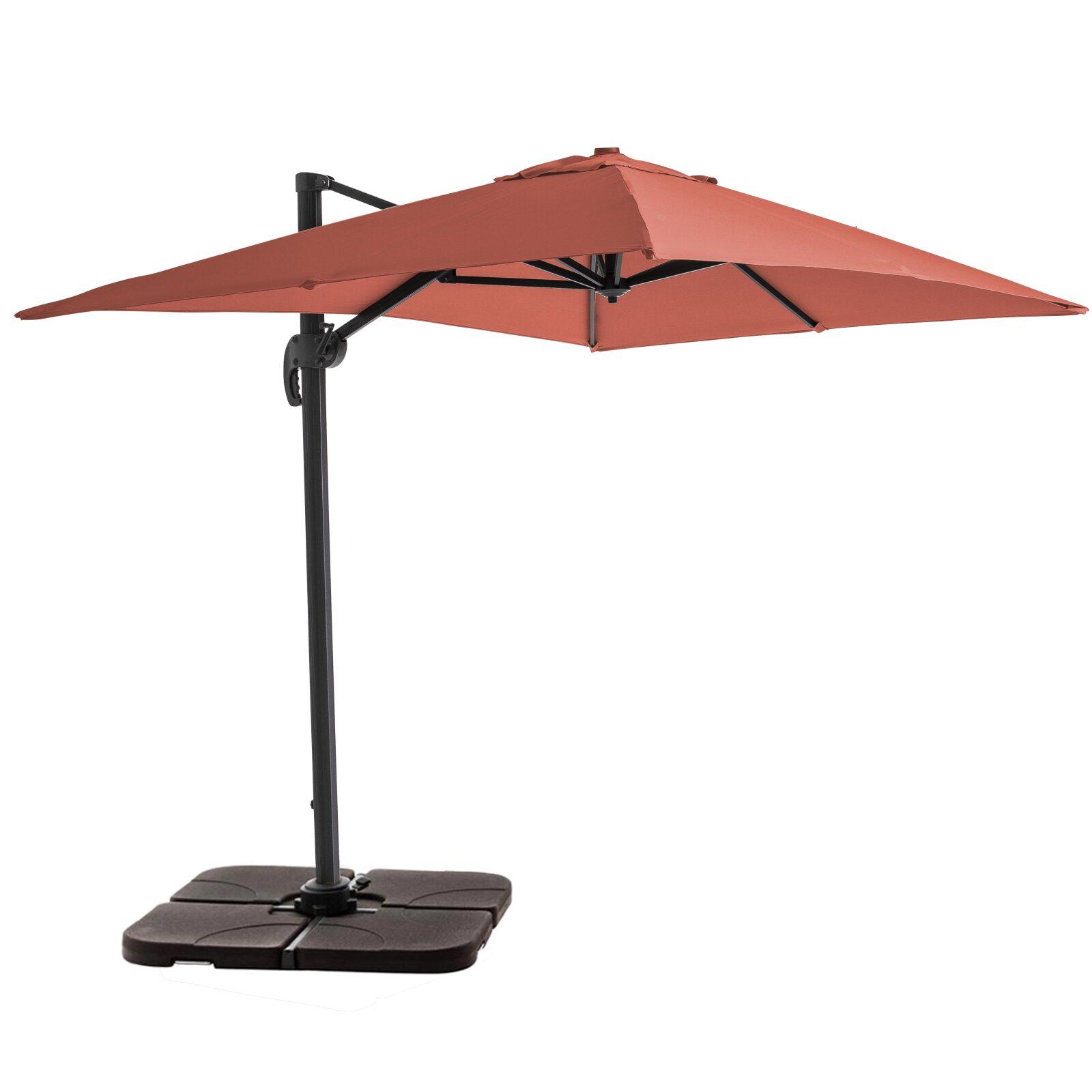 Parasol déporté professionnel 2x3 m rectangulaire inclinable 240g/m² rotatif 360° et 4 dalles à lester remplissables