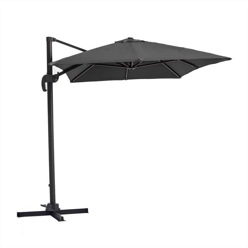 Parasol déporté professionnel 2x3 m rectangulaire inclinable 240g/m² rotatif 360° et 4 dalles à lester remplissables (3/7)