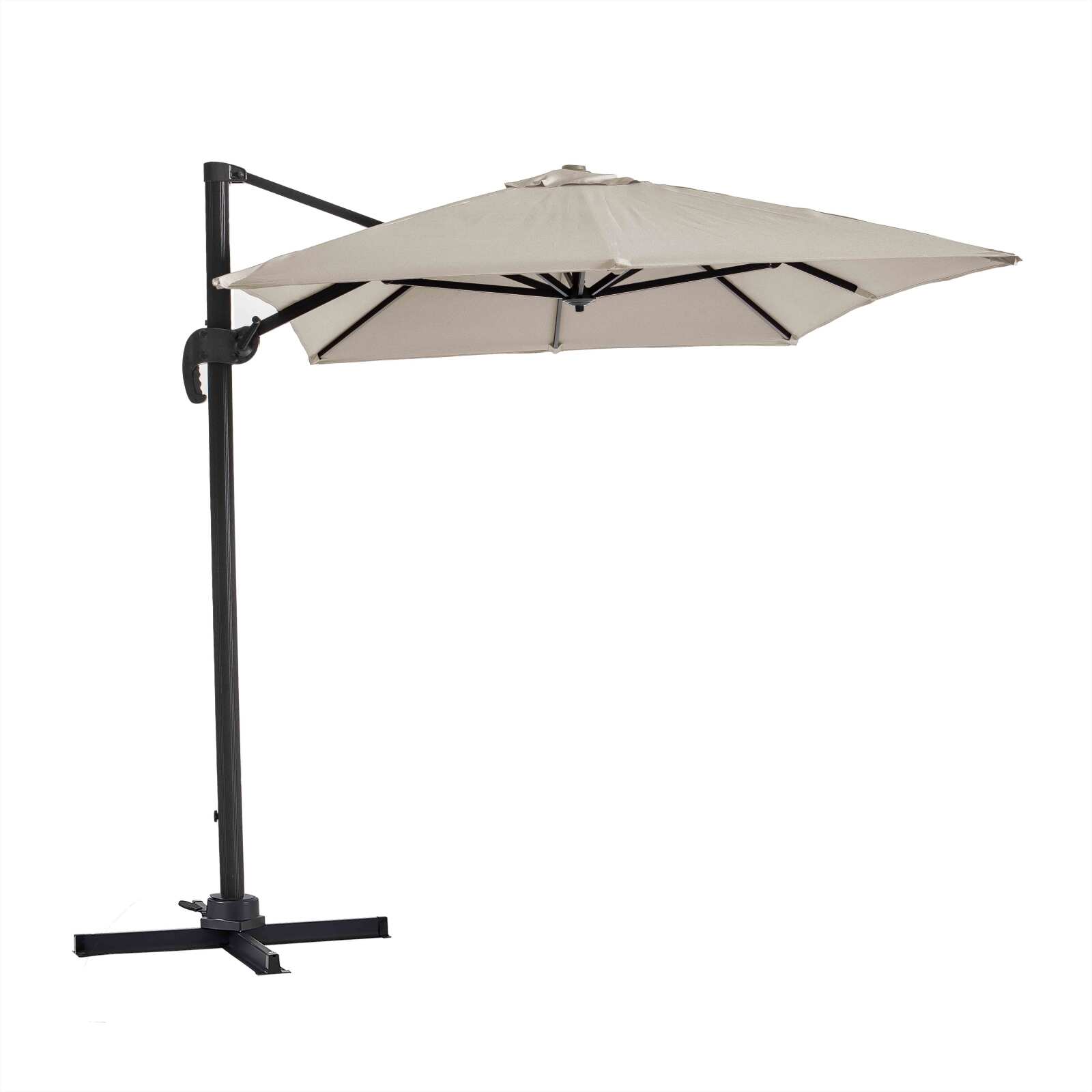 Parasol déporté professionnel 2x3 m rectangulaire inclinable 240g/m² rotatif 360° et 4 dalles à lester remplissables