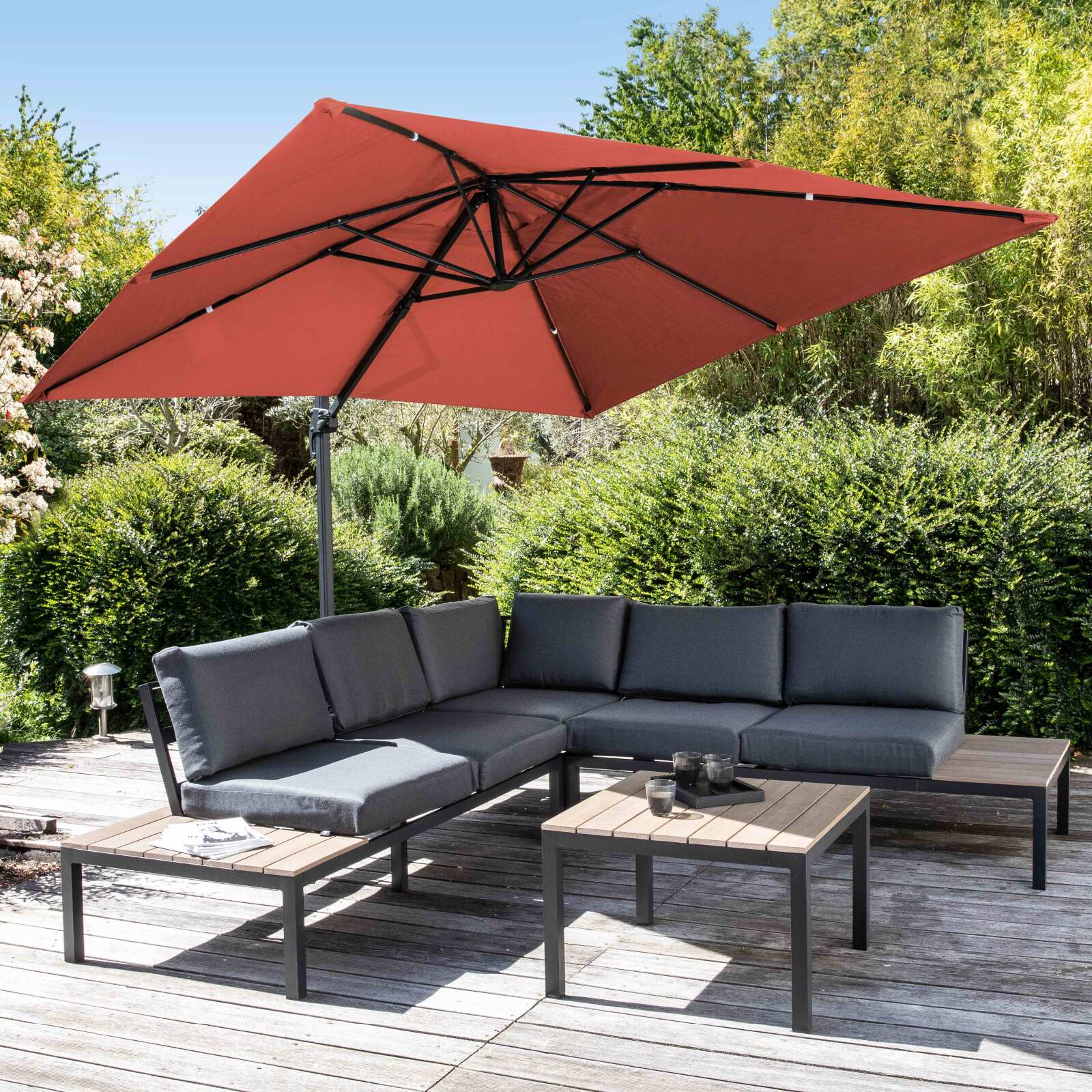 Parasol déporté professionnel 2x3 m rectangulaire inclinable 240g/m² rotatif 360°
