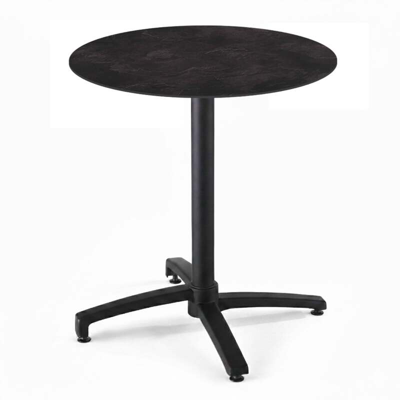 Table de terrasse de restaurant bistrot ronde inclinable en aluminium noir et HPL 4 personnes Ø60 cm