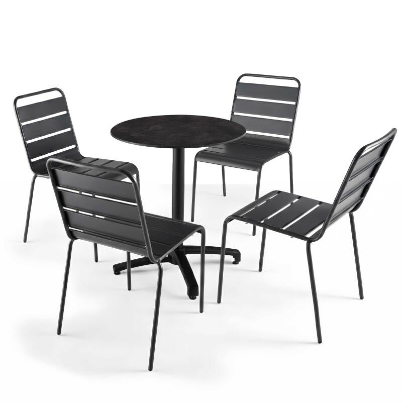 Table de terrasse de restaurant bistrot ronde inclinable en aluminium noir et HPL 4 personnes Ø60 cm (2/8)