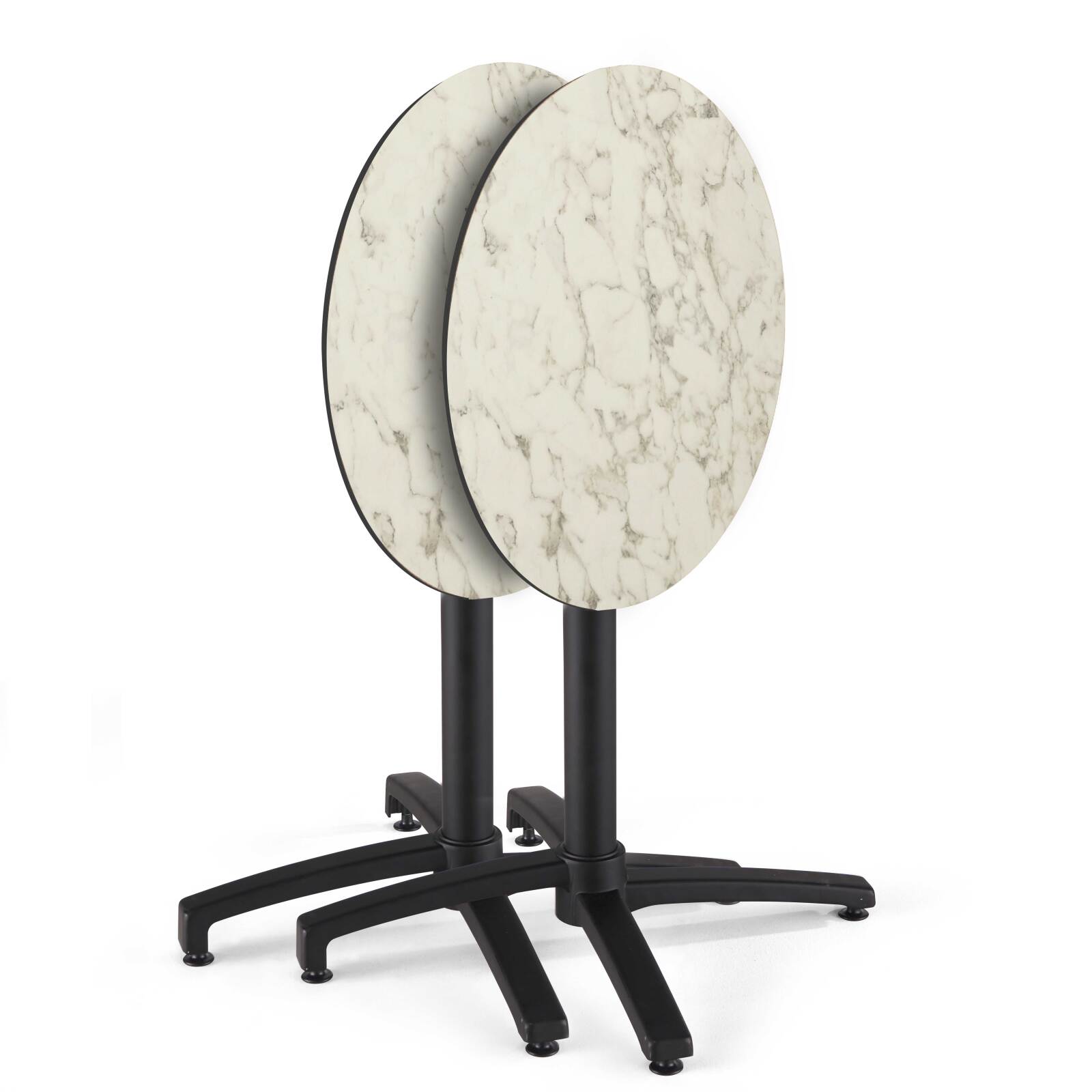 Table de terrasse de restaurant bistrot ronde inclinable en aluminium noir et HPL 4 personnes Ø60 cm