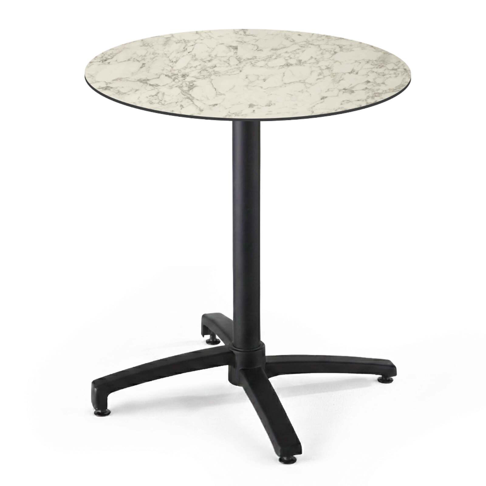 Table de terrasse de restaurant bistrot ronde inclinable en aluminium noir et HPL 4 personnes Ø60 cm