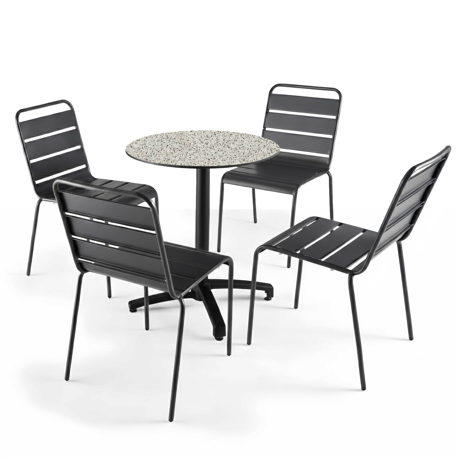 Table de terrasse de restaurant bistrot ronde inclinable en aluminium noir et HPL 4 personnes Ø60 cm