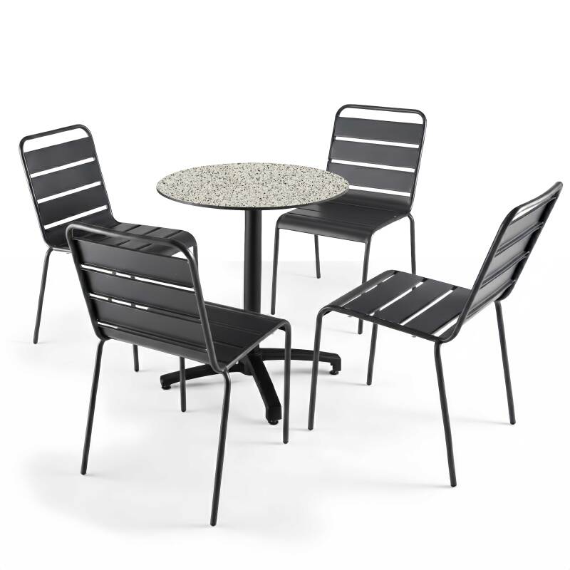 Table de terrasse de restaurant bistrot ronde inclinable en aluminium noir et HPL 4 personnes Ø60 cm (2/8)